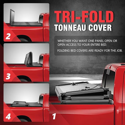 DNA Motoring New Upgrade Truck Bed Top Hard Solid Tri-Fold Tonneau Cover Compatible with 89-94 Toyota Pickup / 95-04 Tacoma 6' Bed, TTC-HARD-051