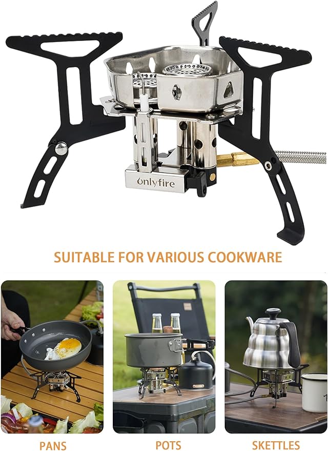ONLYFIRE Portable Camping Gas Stove 6800W, Small Backpacking Stove with Piezo Ignition, Propane Adapter, Mini Camp Stove with Carry Bag for Outdoor Cooking, Picnic, Camping and Hiking, GS334
