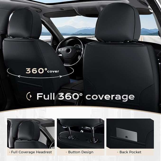 Coverado Car Seat Covers Full Set, Universal Seat Covers for Cars, Car Seat Protector Waterproof, Nappa Car Seat Cushion, Car Seat Covers Front Seats and Back Fit for Most Cars Trucks SUV, Black&Blue