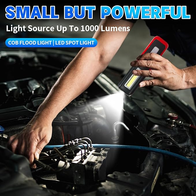 Rechargeable LED Work Light with Magnetic Base Portable Task Inspection Trouble Lights Lamp is Small and Reliable and Super Bright, for Tool Gifts for Men(Red)