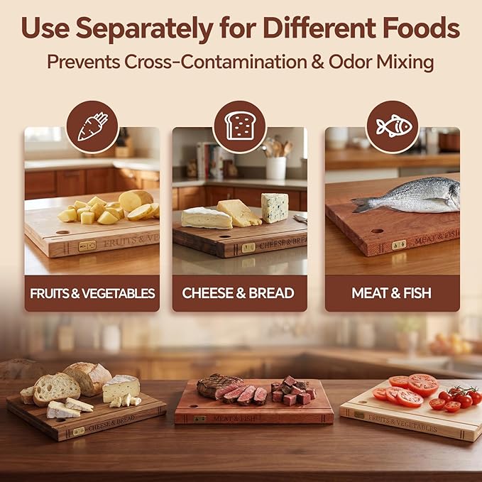 Book Cutting Board Set with Separated Stand, 3 Piece Wood Cutting Boards That