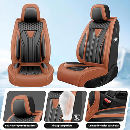 Car Seat Covers Fit for Jeep 5 Seats Wagoneer 2022-2025 2026 - Premium Leather, Waterproof & Breathable，All-Weather Seat Cushion Protecto & Airbag Compatible, Full Set Brown & Black