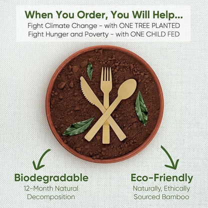 EcoPreps 100% Compostable Bamboo Cutlery Set Eco-Friendly, Biodegradable