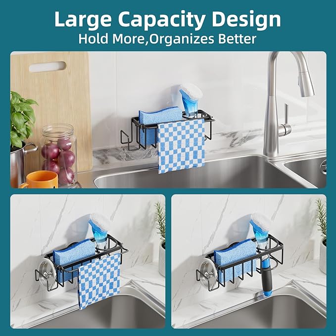 TAILI 4-in-1 Sink Caddy with Strong Suction Cup, Sponge Holder