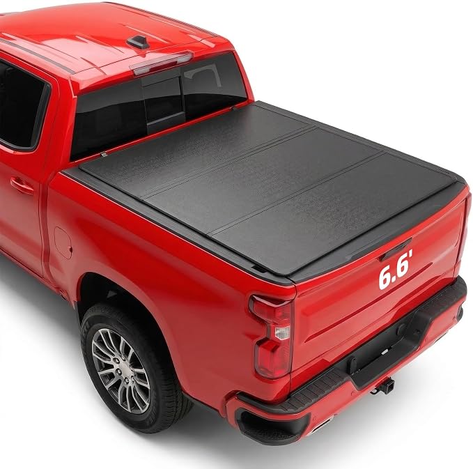 BDFHYK Hard Tri-Fold Tonneau Cover for Chevy Silverado GMC Sierra 1500 2019-2026 6.6 FT (79.4") Bed, Waterproof Low Profile Truck Bed Cover with Anti-Theft Lock, Easy Install for Camping Work Trucks