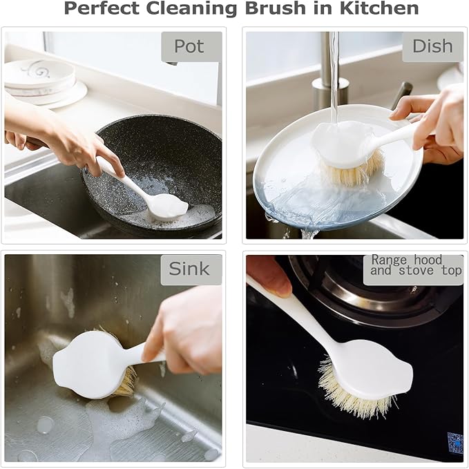 Facjoleco Dish Brush with Handle, Pot Brush, 2 Pack Kitchen Scrub Brushes