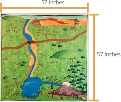 Safari Play Mat for Toy Animals | Foldable Solution |Large Size 57” x 57” | All Safari Animals | African Jungle Serengeti | Child Activity Mat | by Play Mat Factory