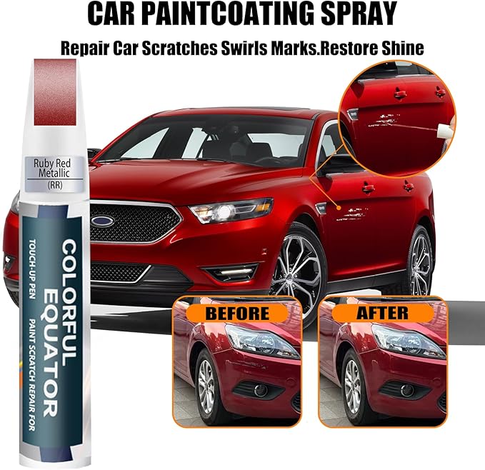 RR Ruby Red Metallic Tricoat Touch Up Paint for Ford, Car Paint Pen Scratch Repair Two-In-One Touch Up Paint, Premium Car Scratch Remover for Deep Scratches
