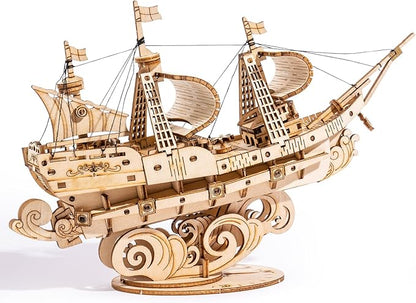 RoWood 3D Wooden Puzzle for Adults, Vintage Wooden Watercraft Model Sailboat Kit to Build, Best Gift Ideas Crafts Kit for Adults - Sailling Ship