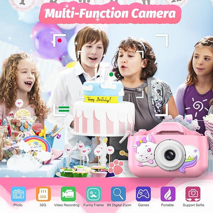 Goopow Kids Selfie Camera Toys for Girls Age 3-9, Digital Video Camera Toy with Protective Cover,Christmas Birthday Festival Gifts for 3-9 Year Old Girls Boys- 32GB SD Card Included (DC-H21-PINK)
