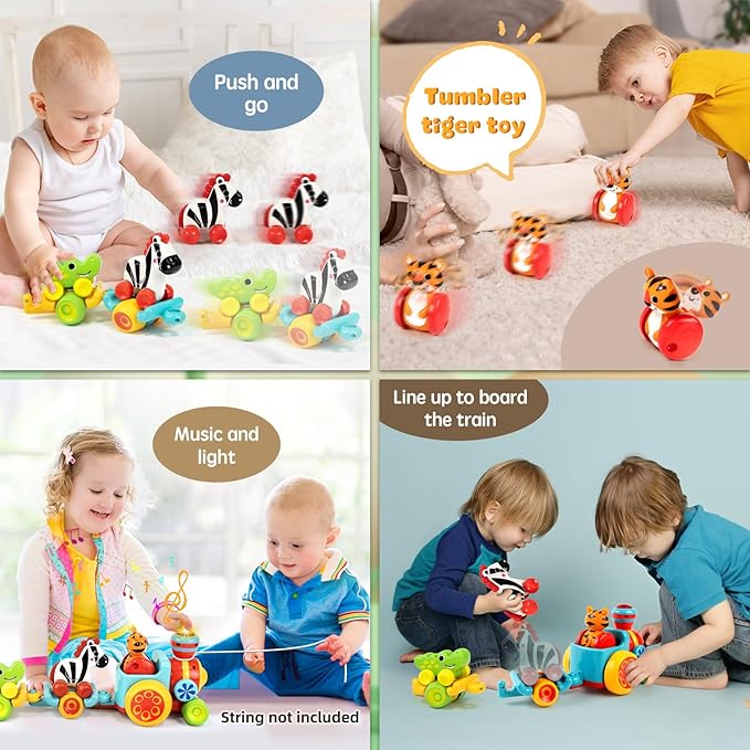 Marstone Baby Toys for 1 2 Year Old Boys and Girls Gifts, Forest Train Car Set for Toddlers 1-2, Push Animal Baby Toys 12-18 Months, Learning Toddler Toys for 1-3 Yr Old Boy Birthday Xmas Gift