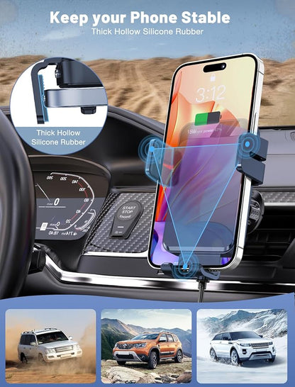 Wireless Car Charger, MOKPR Auto-Clamping Car Mount 15W/10W/7.5W Fast Charging Air Vent Car Phone Mount Compatible with iPhone 15/14/13/13 Pro/12 Pro Max/12 pro/12/11/10 Series, Samsung Galaxy Series