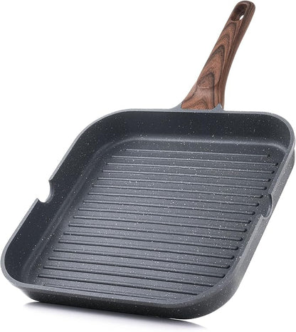 SENSARTE Nonstick Grill Pan for Stove Tops, Versatile Griddle Pan with Pour Spouts, Square Grill Pan for Big Cooking Surface, Durable Grill Skillet for Indoor & Outdoor Grilling. PFOA Free, 11 Inch