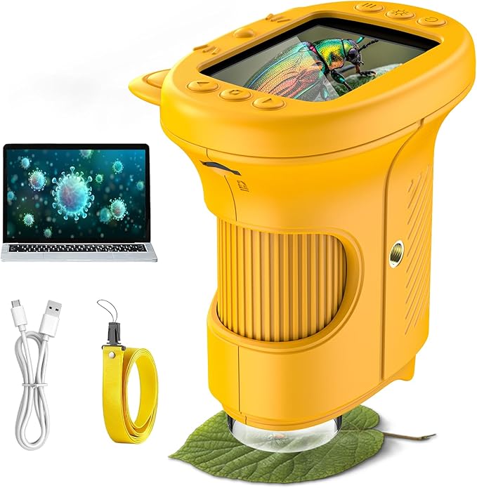 Kids Microscope, 1000X Portable Digital Microscope with 2.4″ IPS Screen & 8 LEDs, USB Rechargeable, STEM Educational Science Kit Toys, Best Christmas Birthday Gifts for 4-12 Year Old Boy Girl