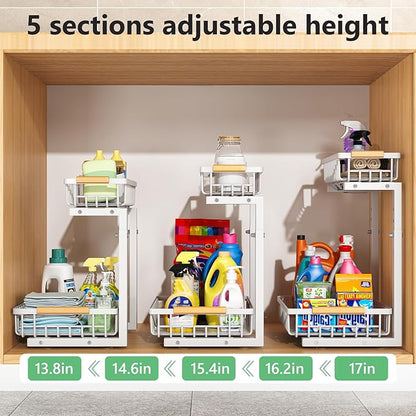 Merrylun Under Sink Organizers, 5 Adjustable Height，Metal Pull Out Under Sink