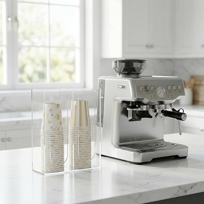 Acrylic Coffee Cup and Lid Storage Organizer Holder, 2 Compartments Disposable