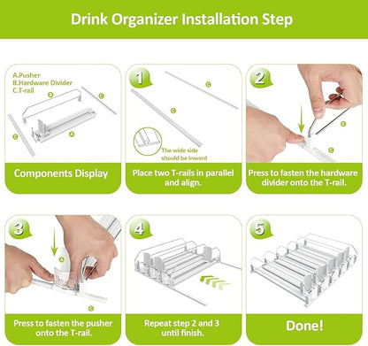 IBORING Drink Organizer for Fridge, Self Pushing Fridge Drink Organizer