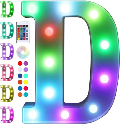 Foaky Colorful LED Letter Lights with Remote,Marquee Light Up Letters Sign for Night Light Wedding/Birthday Party Battery Powered Christmas Lamp Home Bar Decoration(D)