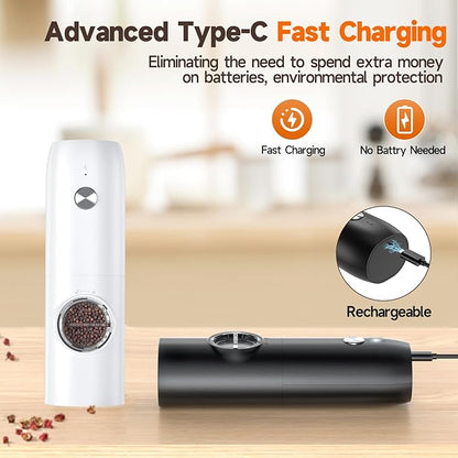 Electric Salt and Pepper Grinder Set, USB Rechargeable One Hand Operation