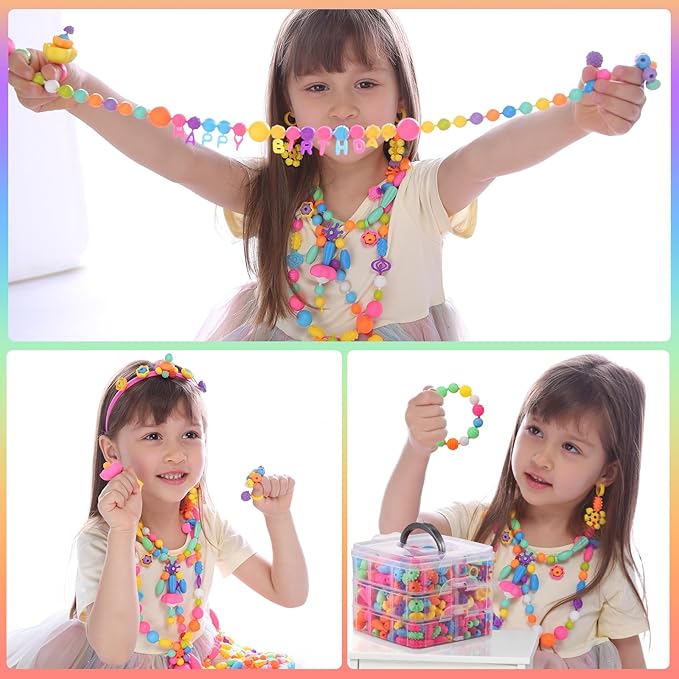 Funtopia Pop Beads, 700+ Pcs Arts and Crafts for Kids 4-6, Snap Beads DIY Bracelet Necklace Ring Anklet Set, Birthday Party Creativity Toys for Girls Toddlers Ages 3 4 5 6 (X-Large)