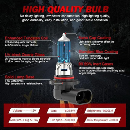 Upgraded Halogen Headlight Bulbs Compatible for GMC Sierra 1500/2500/3500 2014 2015, 9012 High and Low Beam Headlamp White Lights, 300% Brightness, Plug N Play, 4-Pack