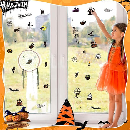 MARFOREVER 50 PCS Window Gel Clings Stickers Removable Reusable Thick Gel Clings Decals Stickers for Classroom Nursery Home Party Supplies Glass Decorations (Spooky Halloween)