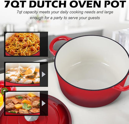 TeamFar Enameled Cast Iron Dutch Oven, 7qt Dutch Oven Pot Nonstick Cookware