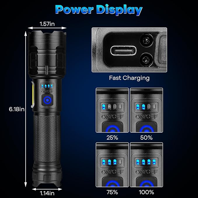 Rechargeable Flashlights 90,000 High Lumens - 2 Pack, Super Bright Flash Light with 7 Lighting Modes, 24H Long Life Powerful Flashlight with Side Light, IPX7 Waterproof Flashlight for Camping Home