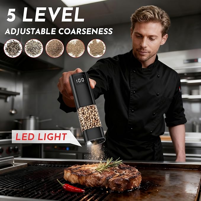 Upgraded Larger Capacity Electric Salt and Pepper Grinder Set Rechargeable