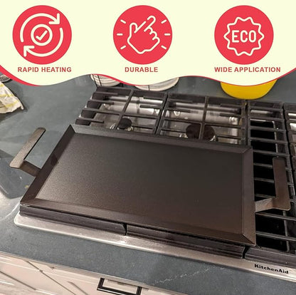 Universal Carbon Steel Griddle for Gas Grill, Griddle Pan for Stove Top, Versatile Stovetop Oven, Induction Cooktop, Flat Top Plate for Charbroil Etc. All Gas & Charcoal Grill 24" x 10"