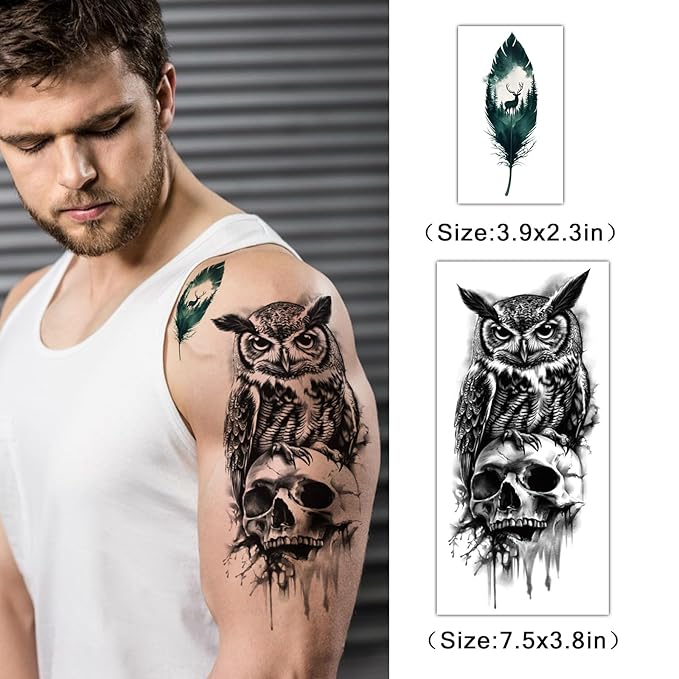77 Sheets Temporary Tattoos for Adults and Kids - 2 Sizes Fake Tattoo Realistic Lion, Tiger, Wolf, Eagle Owl Forest Animal Designs- Long Lasting Body Tattoo for Halloween, Parties