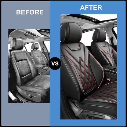 Car Seat Covers Compatible with Hyundai Venue 2020-2025 2026 - Full Set 5 Seats Luxury Leather All-Weather Seat Cushions & Protectors, Waterproof & Breathable, Airbag Compatible (Redline)