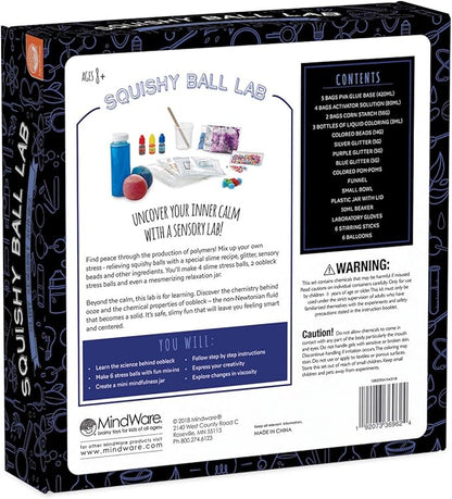 MindWare Science Academy Squishy Ball lab - Kids & Teens Make 3 Squishy Ball Stress Toys with Our 35pc Set - Wild & Weird Experiments for Boys & Girls - Great Educational Gift