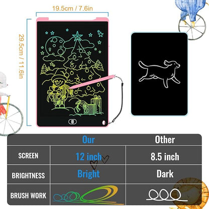 2 Pack 12 Inch LCD Writing Tablet, Electight Colorful Doodle Board, Eye Protection Drawing Board with Lock & Erase FUNC, Birthday Gifts and Toys for 3 4 5 6 7 8 Year Old Boys and Girls - Pink & Blue