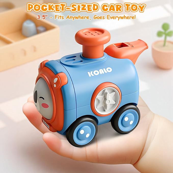 Baby Train Car Toys for Toddler 1-3, 4PCS Press to Go Push Car, Infant Play Whistle Vehicle Toy Set for 12-18 Months, 1st Birthday Christmas Easter Gifts for 1-2 Years Old Boys