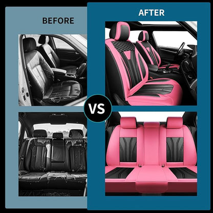 Car Seat Covers Fit for Jeep Grand Cherokee 2007-2025 2026 -Full Set Premium Leather, Waterproof & Breathable，All-Weather Seat Cushion Protecto & Airbag Compatible, 2 Front Seat Pink&Black