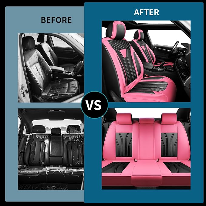 Car Seat Covers Fit for Jeep 5 Seats Wagoneer 2022-2025 2026 - Premium Leather, Waterproof & Breathable，All-Weather Seat Cushion Protecto & Airbag Compatible, Full Set Pink&Black