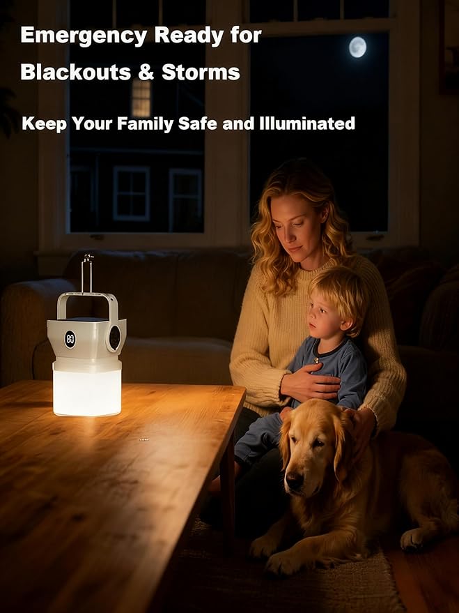 V.C Formark Camping Lantern Solar Powered Portable with Battery% Display, 1000LM Bright, USB-C/Solar Charging, for Outdoor Emergency, Hiking, Power Outage