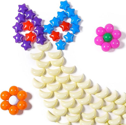 GOGOSO Ball Pit Balls Stars Moon Shapes Plastic Pitballs for Toddler Play Tent Baby Photo Props Kids Pool Water Toys Kiddie Pool Party Decor, Bright Mix 8 Colors,100PCS