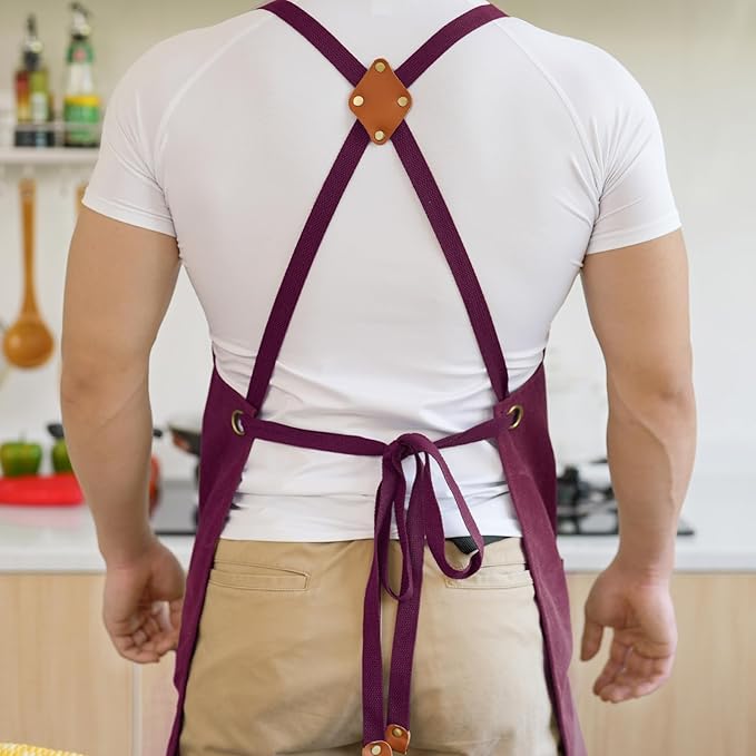 Aoomzoon Canvas Aprons for Men Chef Apron, Work Apron - 16oz Heavy Duty Cross