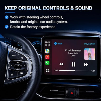 Compact USB Wireless Carplay/Android Auto Adapter for Jaguar XF X260 2016-2026,Voice Control Plug and Play