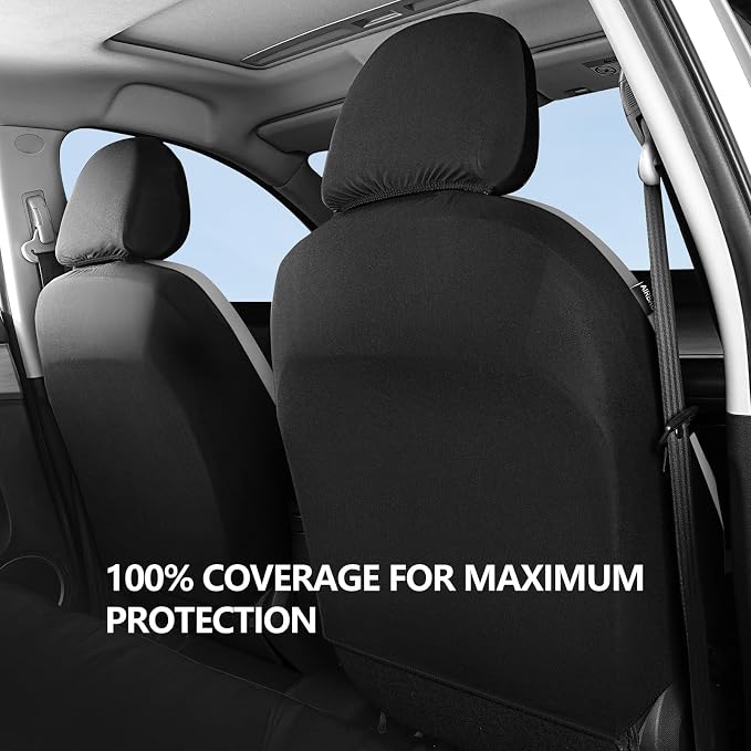 HChengkikz Car seat Covers Front Seat, Waterproof Neoprene Seat Covers, Airbag Compatible, Universal Fit Automotive Seat Covers for Most Cars, Trucks, SUVs (Black + LightGray)