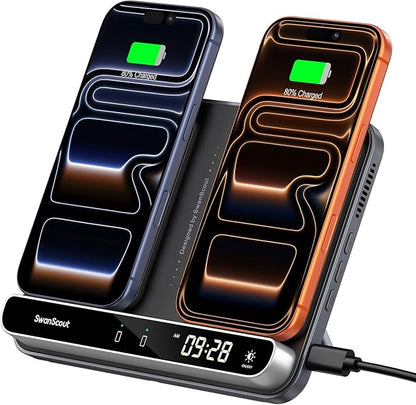 Dual Wireless Charger Stand, SwanScout 504, Foldable Wireless Charging Station