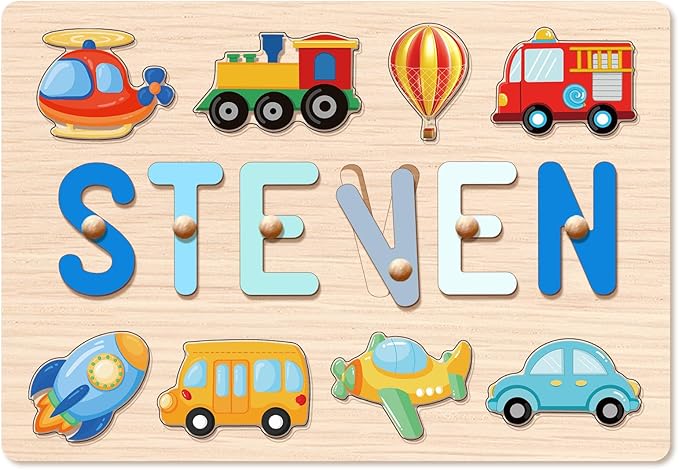 Personalized Name Puzzle for Kids, 1st Birthday Gifts for Girl Boy, Easter Basket Stuffers for Toddler, Custom Easter Christmas Baby Gifts, Toddler Learning Toys, Wooden Name Puzzles for Toddlers 1-3