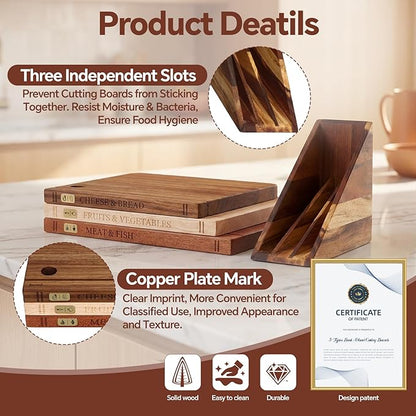Book Cutting Board Set with Separated Stand, 3 Piece Wood Cutting Boards That