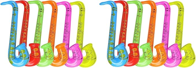 DECORA 27.5“ Inflatable Saxophones Assorted Colors 6pcs for Kids Party Favors (Pack of 2)