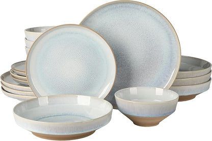 Gibson Elite Hailstone 16 Piece Stoneware Reactive Glaze (Service for 4) Ceramic Plates and Bowls Dinnerware Set - Moon Blue