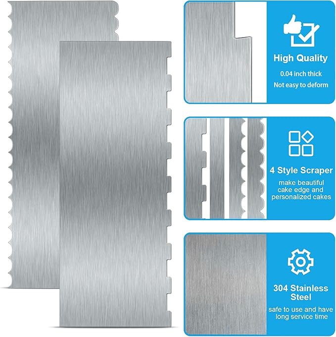 2 Pieces 8.7 Inche Stainless Steel Cake Scraper Double Sided Patterned Edge