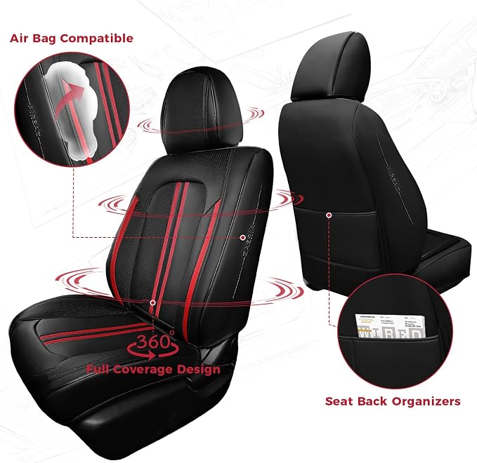 FREESOO Leather Car Seat Covers Full Set, Waterproof Black Seat Covers for Cars Trucks SUV, Luxury Car Seat Covers Front Seats and Back, Automotive Car Seat Cushion Protector Fit for Most Vehicles