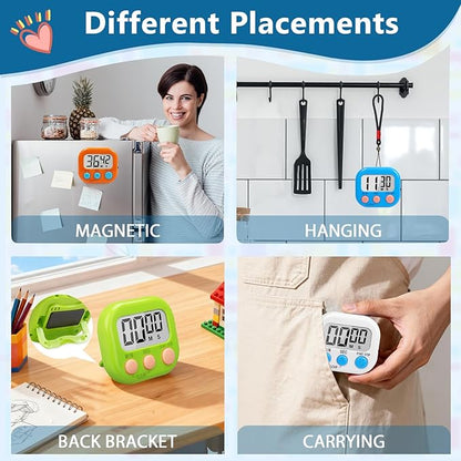 12 Pack Multi-Function Digital Timers, Magnetic Large LCD Display Loud Alarm